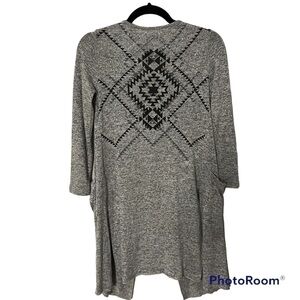 GRAY Southwestern Tex Mex themed cardigan duster sweater can be worn 2 ways, M.